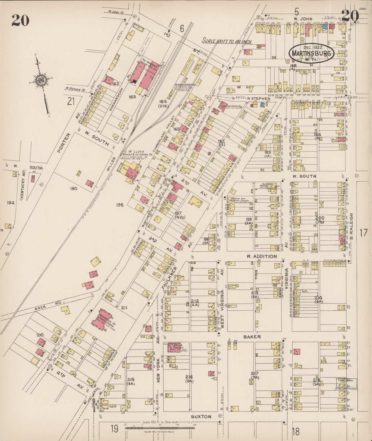 Sanborn Fire Insurance Map from Martinsburg, Berkeley County, West Virginia (1922), Sheet #0020 - Complete Map Set gallery image, historic Sanborn map, vintage wall art, West Virginia West Virginia
