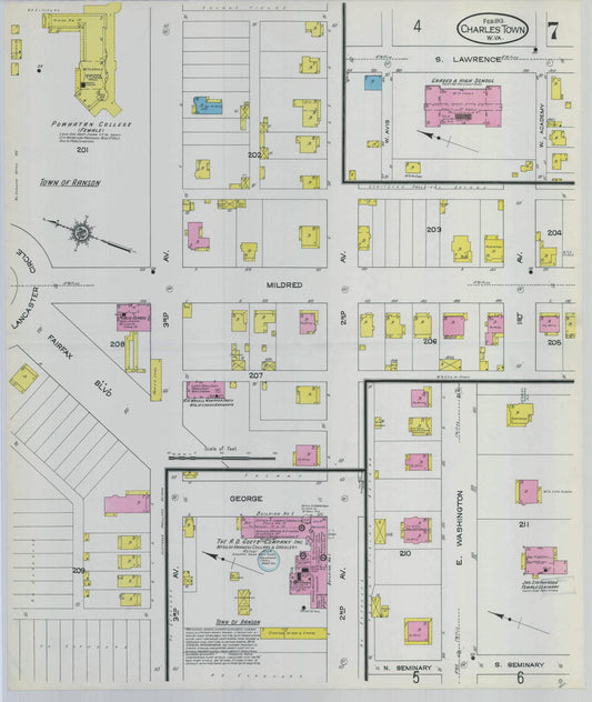 Sanborn Fire Insurance Map from Charles Town, Jefferson County, West Virginia (1913), Sheet #0007 - Historic Sanborn Fire Insurance Map Print, vintage old map wall art, antique decor, genealogy gift, West Virginia West Virginia map