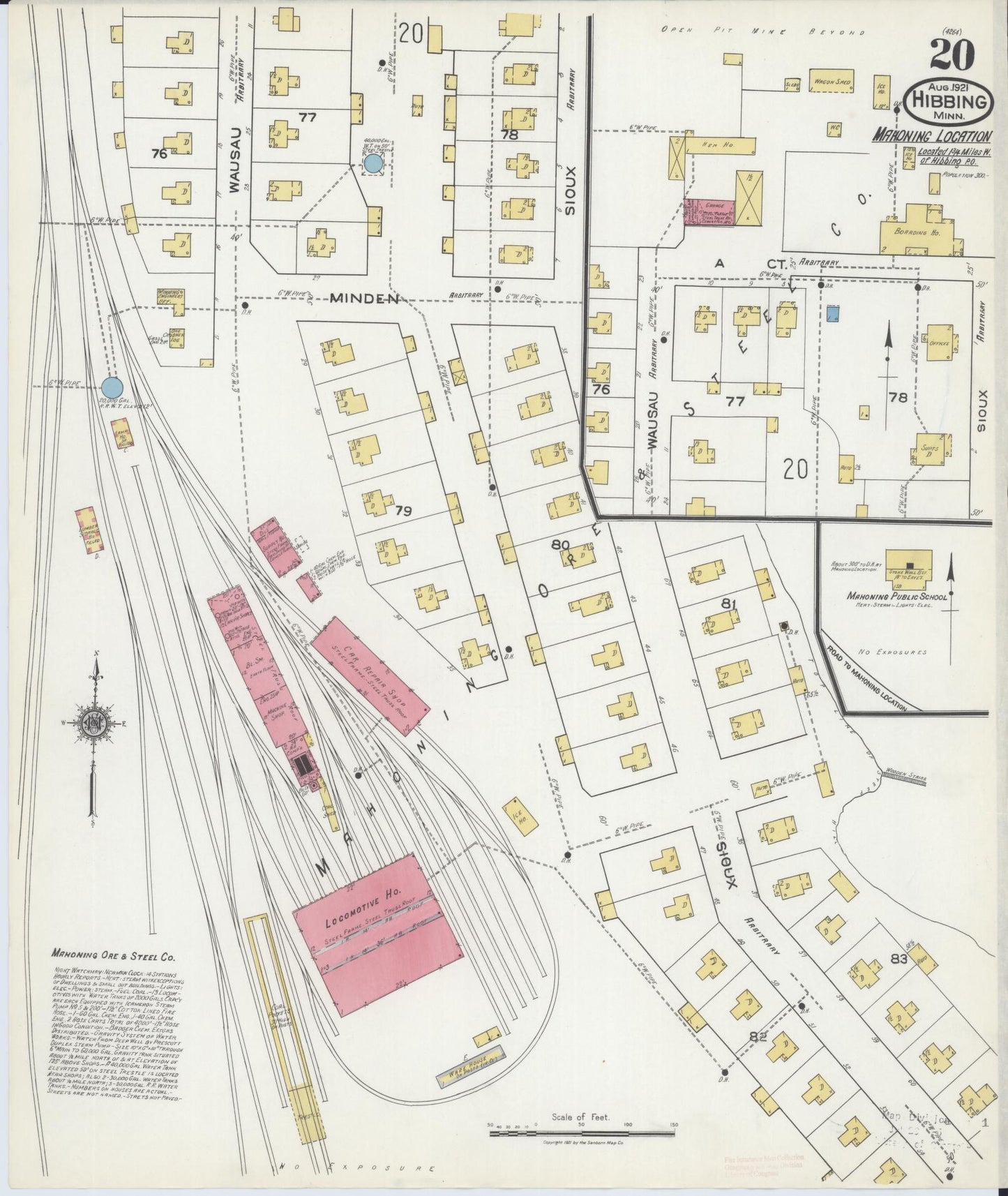 Sanborn Fire Insurance Map from Hibbing, Saint Louis County, Minnesota (1921), Sheet #0020 - Historic Sanborn Fire Insurance Map Print, vintage old map wall art, antique decor, genealogy gift, Minnesota Minnesota map