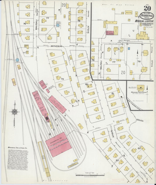 Sanborn Fire Insurance Map from Hibbing, Saint Louis County, Minnesota (1921), Sheet #0020 - Historic Sanborn Fire Insurance Map Print, vintage old map wall art, antique decor, genealogy gift, Minnesota Minnesota map