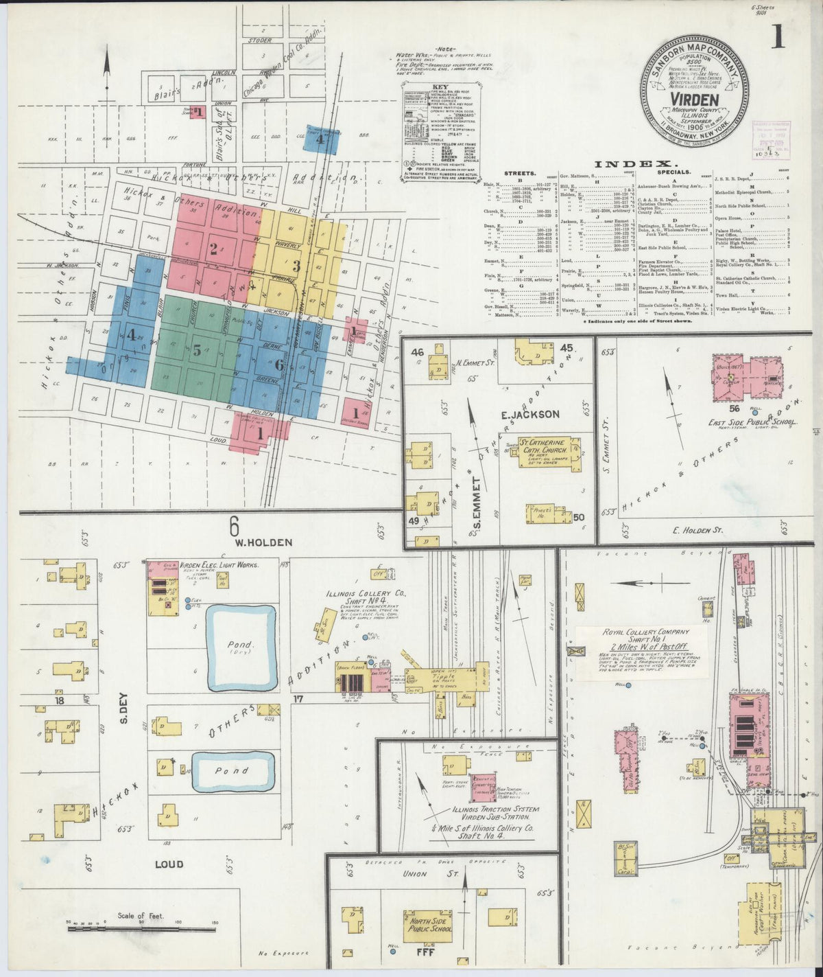 Sanborn Fire Insurance Map from Virden, Macoupin County, Illinois (1906), Sheet #0001 - Complete Map Set gallery image, historic Sanborn map, vintage wall art, Illinois Illinois