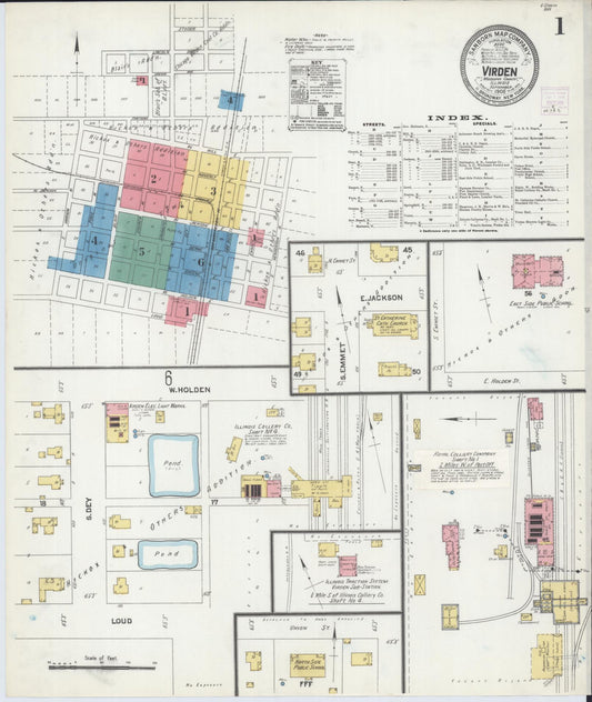 Sanborn Fire Insurance Map from Virden, Macoupin County, Illinois (1906), Sheet #0001 - Complete Map Set gallery image, historic Sanborn map, vintage wall art, Illinois Illinois