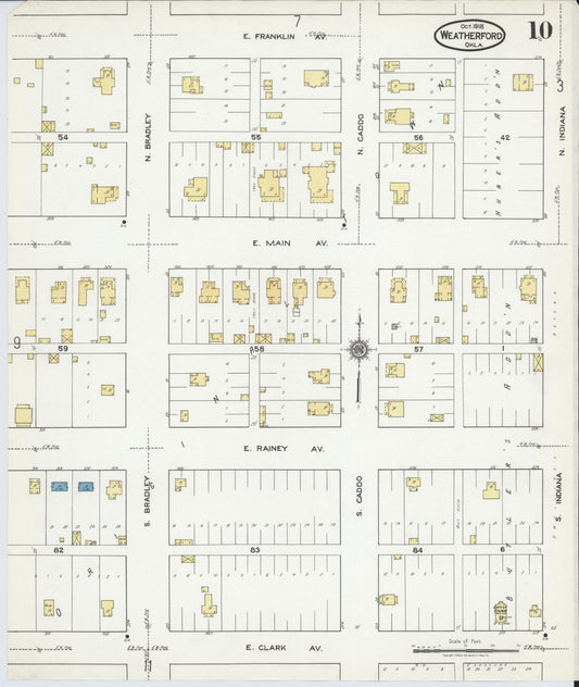 Sanborn Fire Insurance Map from Weatherford, Custer County, Oklahoma (1918), Sheet #0010 - Historic Sanborn Fire Insurance Map Print, vintage old map wall art, antique decor, genealogy gift, Oklahoma Oklahoma map