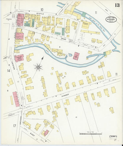 Sanborn Fire Insurance Map from Adams, Berkshire County, Massachusetts (1908), Sheet #0013 - Historic Sanborn Fire Insurance Map Print, vintage old map wall art, antique decor, genealogy gift, Massachusetts Massachusetts map