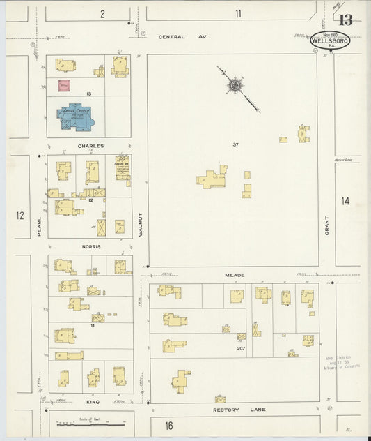 Sanborn Fire Insurance Map from Wellsboro, Tioga County, Pennsylvania (1910), Sheet #0013 - Historic Sanborn Fire Insurance Map Print, vintage old map wall art, antique decor, genealogy gift, Pennsylvania Pennsylvania map