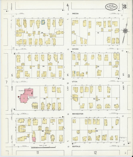 Sanborn Fire Insurance Map from Fulton, Oswego County, New York (1911), Sheet #0008 - Historic Sanborn Fire Insurance Map Print, vintage old map wall art, antique decor, genealogy gift, New York New York map