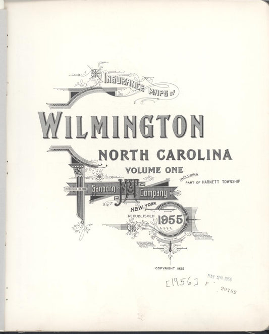 Sanborn Fire Insurance Map from Wilmington, New Hanover County, North Carolina (1955), Sheet #0001 - Historic Sanborn Fire Insurance Map Print, vintage old map wall art, antique decor, genealogy gift, North Carolina North Carolina map