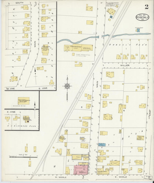 Sanborn Fire Insurance Map from Rosedale, Parke County, Indiana (1913), Sheet #0002 - Historic Sanborn Fire Insurance Map Print, vintage old map wall art, antique decor, genealogy gift, Indiana Indiana map
