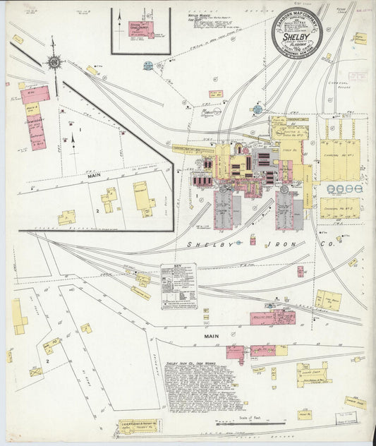 Sanborn Fire Insurance Map from Shelby, Shelby County, Alabama (1910), Sheet #0001 - Historic Sanborn Fire Insurance Map Print, vintage old map wall art, antique decor, genealogy gift, Alabama Alabama map