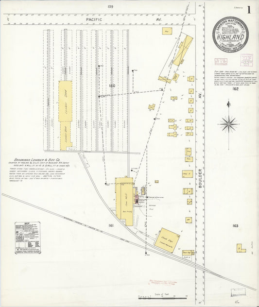 Sanborn Fire Insurance Map from Highland, San Bernardino County, California (1907), Sheet #0001 - Historic Sanborn Fire Insurance Map Print, vintage old map wall art, antique decor, genealogy gift, California California map