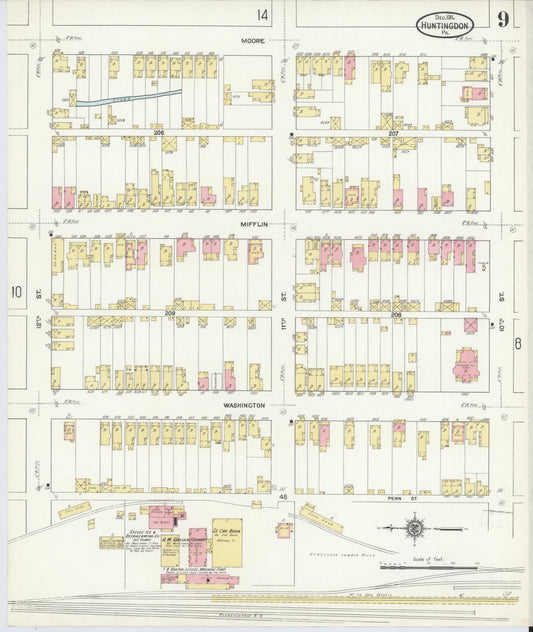 Sanborn Fire Insurance Map from Huntingdon, Huntingdon County, Pennsylvania (1911), Sheet #0009 - Historic Sanborn Fire Insurance Map Print, vintage old map wall art, antique decor, genealogy gift, Pennsylvania Pennsylvania map