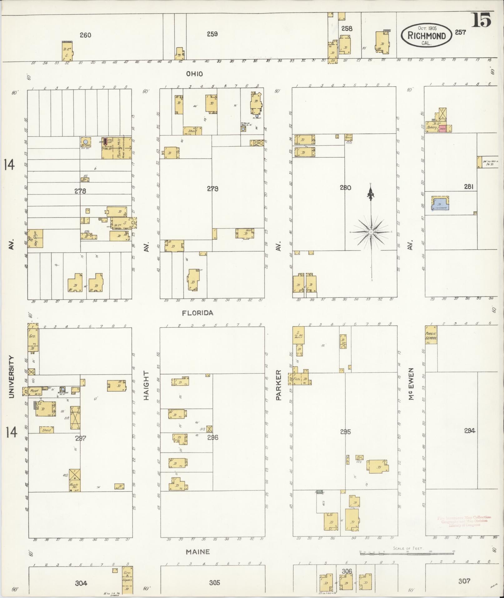 Sanborn Fire Insurance Map from Richmond, Contra Costa County, California (1905), Sheet #0015 - Complete Map Set gallery image, historic Sanborn map, vintage wall art, California California