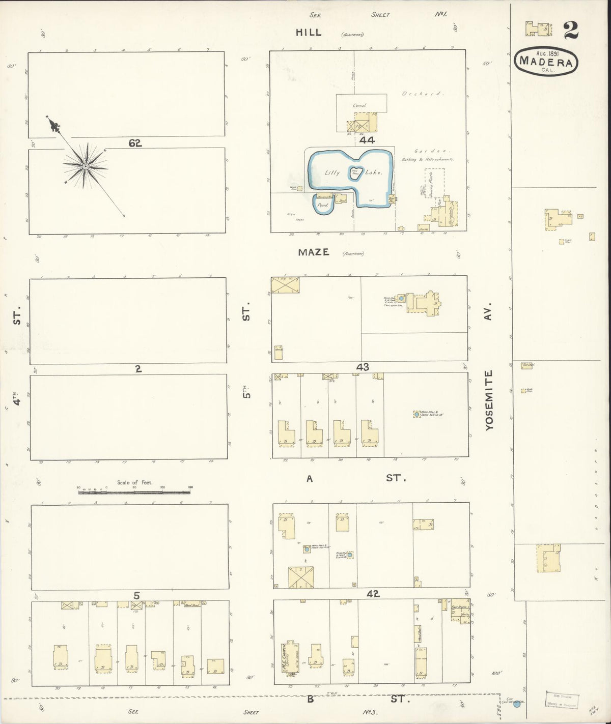 Sanborn Fire Insurance Map from Madera, Madera County, California (1891), Sheet #0002 - Complete Map Set gallery image, historic Sanborn map, vintage wall art, California California