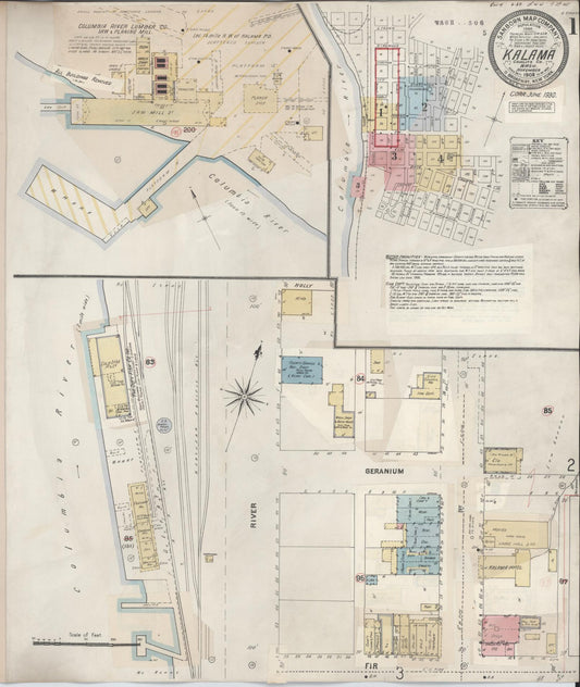 Sanborn Fire Insurance Map from Kalama, Cowlitz County, Washington (1930), Sheet #0001 - Historic Sanborn Fire Insurance Map Print, vintage old map wall art, antique decor, genealogy gift, Washington Washington map