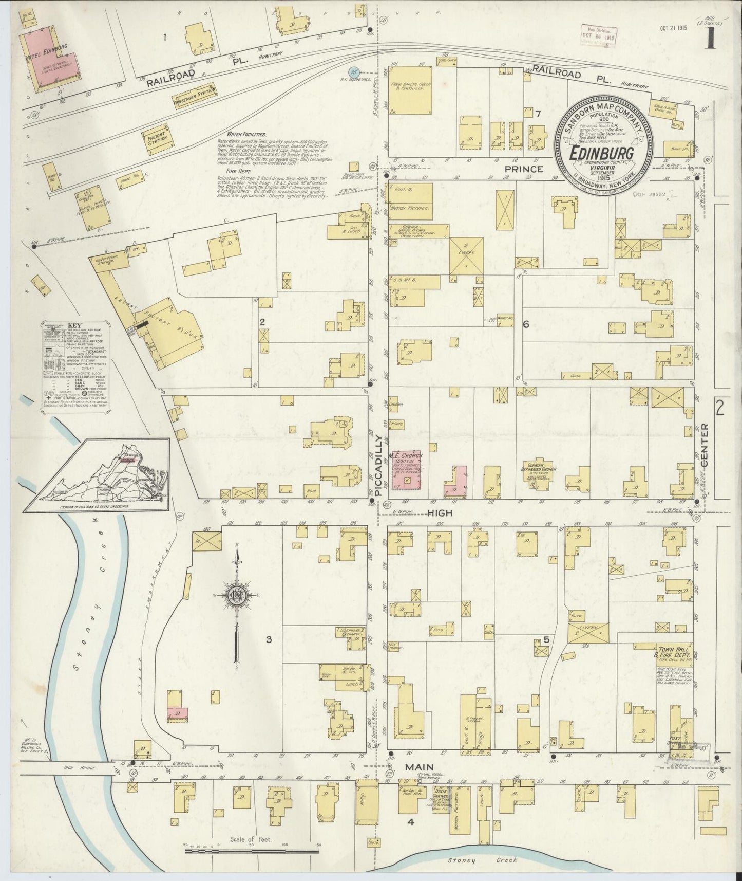 Sanborn Fire Insurance Map from Edinburg, Shenandoah County, Virginia. (1915) – Historic Sanborn Fire Insurance Map Print