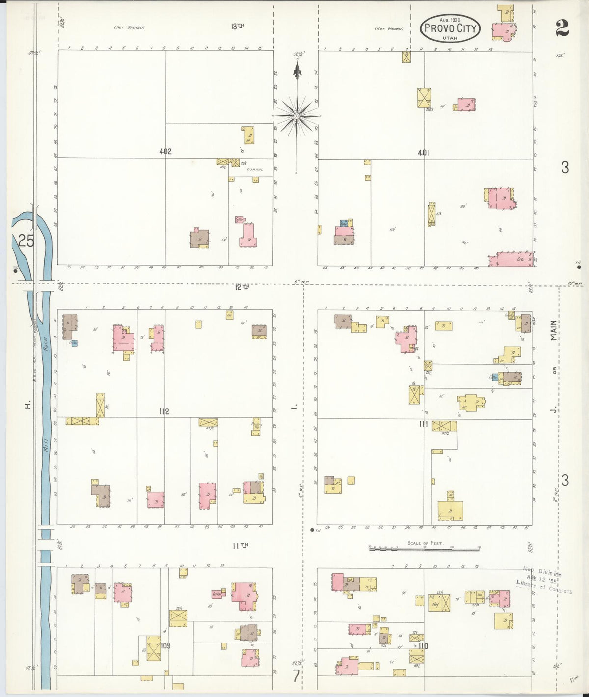 Sanborn Fire Insurance Map from Provo, Utah County, Utah (1900), Sheet #0002 - Historic Sanborn Fire Insurance Map Print, vintage old map wall art, antique decor, genealogy gift, Provo Utah map