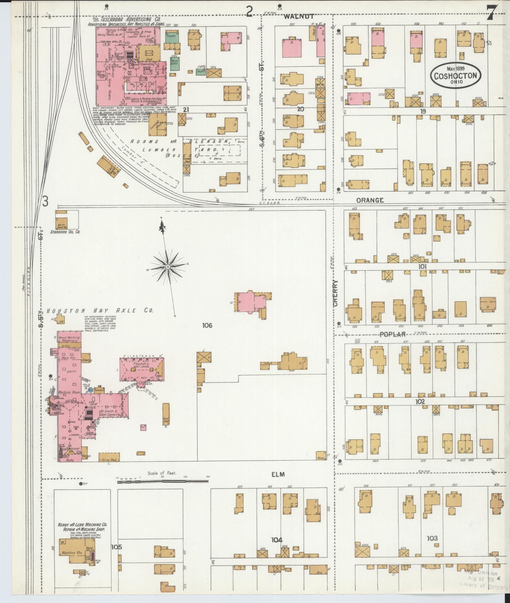 Sanborn Fire Insurance Map from Coshocton, Coshocton County, Ohio (1899), Sheet #0007 - Historic Sanborn Fire Insurance Map Print, vintage old map wall art, antique decor, genealogy gift, Ohio Ohio map