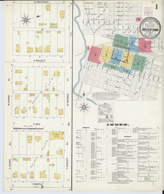 Sanborn Fire Insurance Map from Watertown, Codington County, South Dakota (1904), Sheet #0001 - Historic Sanborn Fire Insurance Map Print, vintage old map wall art, antique decor, genealogy gift, South Dakota South Dakota map
