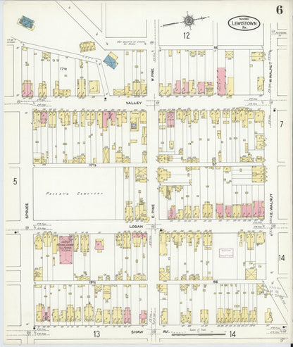 Sanborn Fire Insurance Map from Lewistown, Mifflin County, Pennsylvania (1910), Sheet #0006 - Historic Sanborn Fire Insurance Map Print, vintage old map wall art, antique decor, genealogy gift, Pennsylvania Pennsylvania map