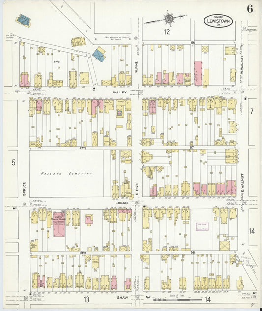 Sanborn Fire Insurance Map from Lewistown, Mifflin County, Pennsylvania (1910), Sheet #0006 - Historic Sanborn Fire Insurance Map Print, vintage old map wall art, antique decor, genealogy gift, Pennsylvania Pennsylvania map