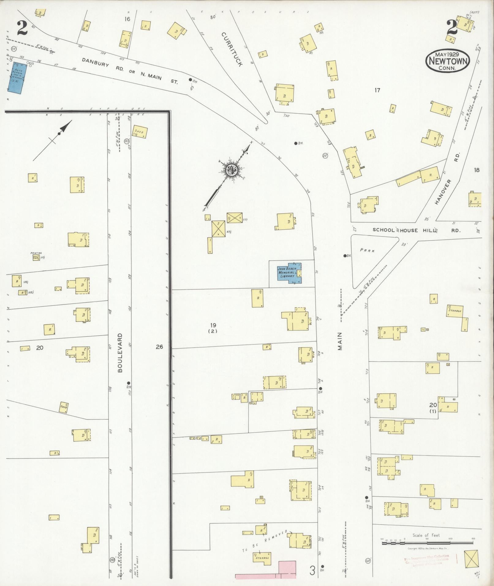 Sanborn Fire Insurance Map from Newtown, Fairfield County, Connecticut (1929), Sheet #0002 - Complete Map Set gallery image, historic Sanborn map, vintage wall art, Connecticut Connecticut