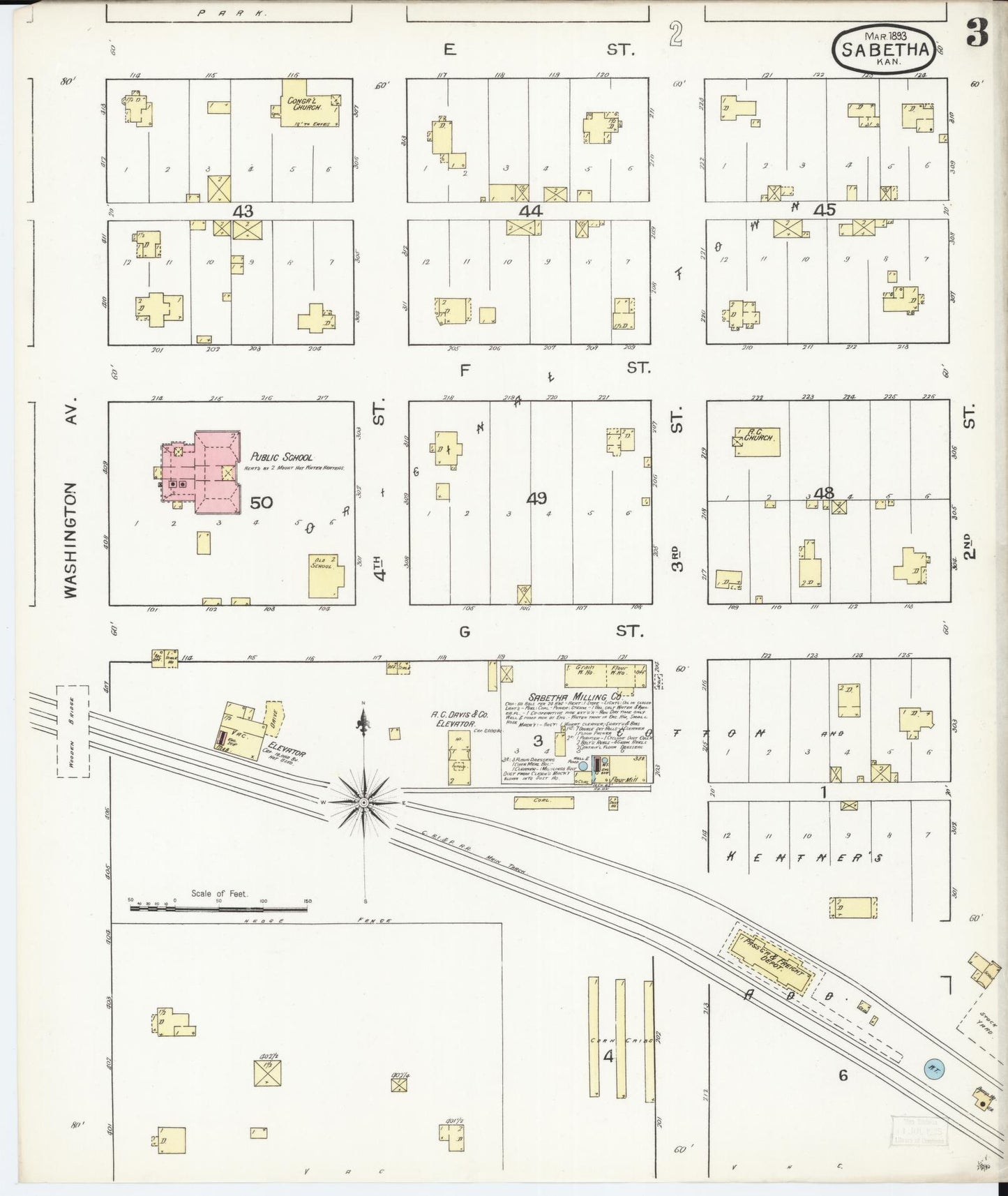 Sanborn Fire Insurance Map from Sabetha, Nemaha County, Kansas (1893), Sheet #0003 - Historic Sanborn Fire Insurance Map Print, vintage old map wall art, antique decor, genealogy gift, Kansas Kansas map