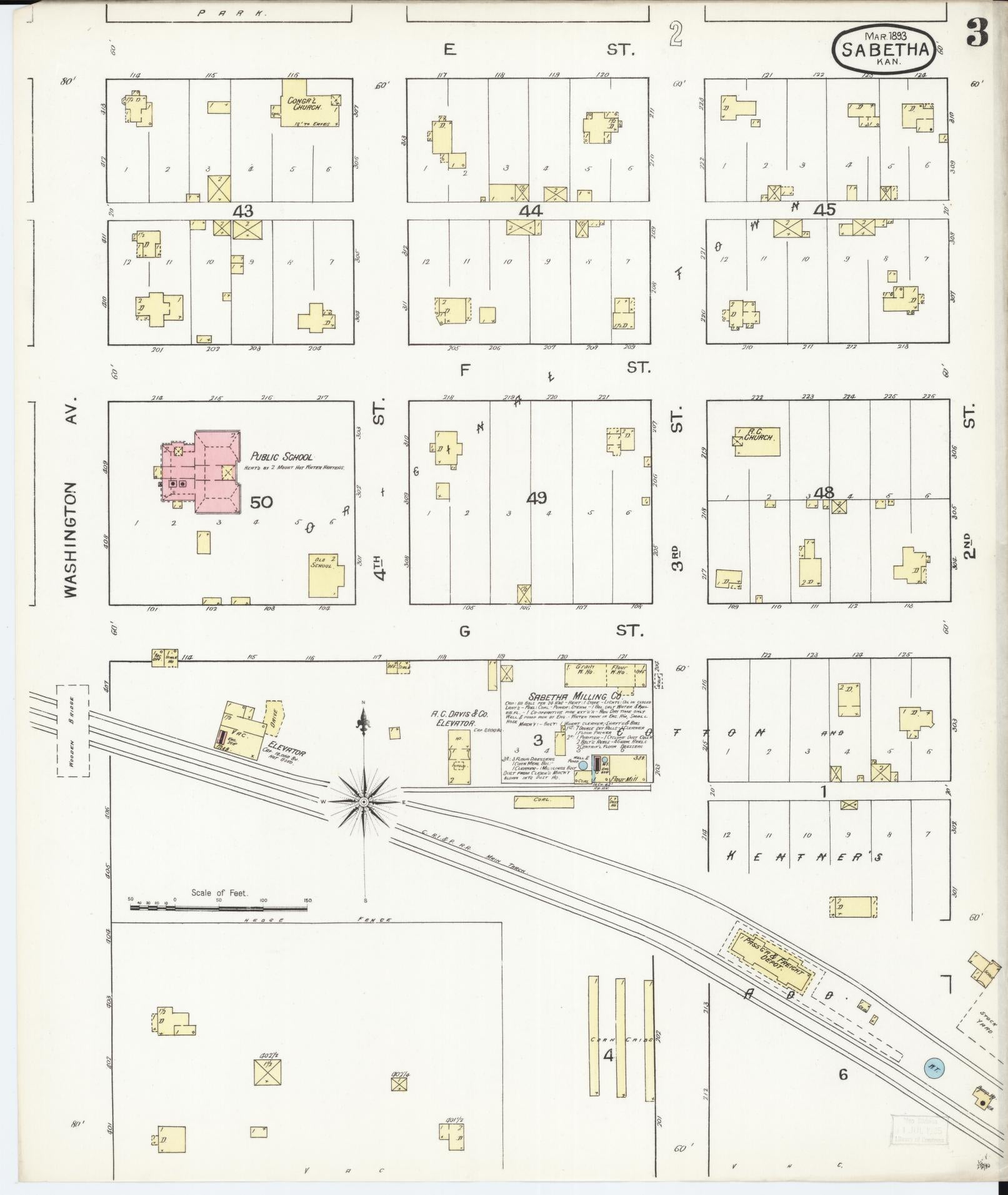 Sanborn Fire Insurance Map from Sabetha, Nemaha County, Kansas (1893), Sheet #0003 - Historic Sanborn Fire Insurance Map Print, vintage old map wall art, antique decor, genealogy gift, Kansas Kansas map