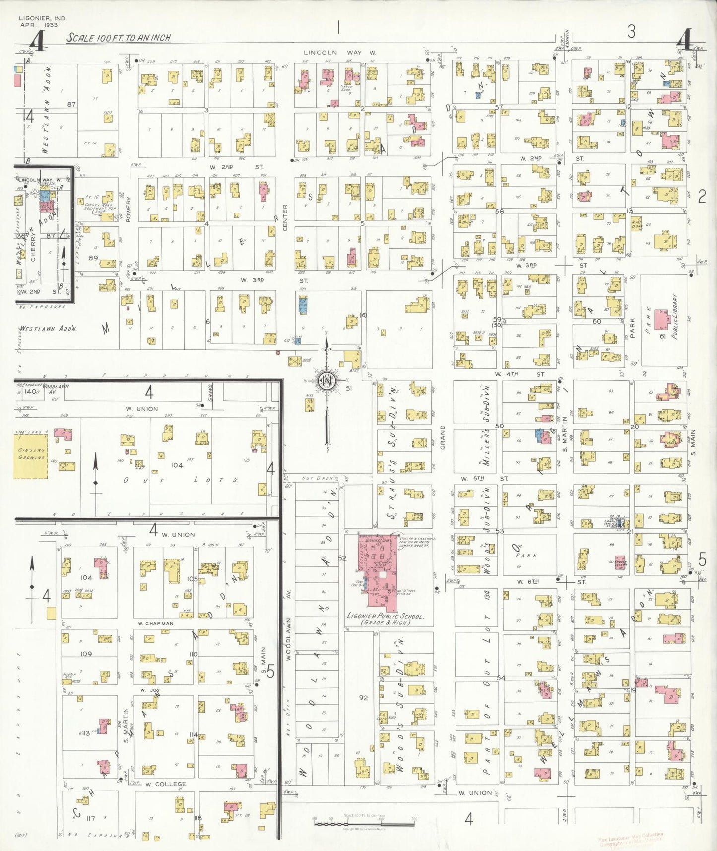 Sanborn Fire Insurance Map from Ligonier, Noble County, Indiana (1933), Sheet #0004 - Complete Map Set gallery image, historic Sanborn map, vintage wall art, Indiana Indiana