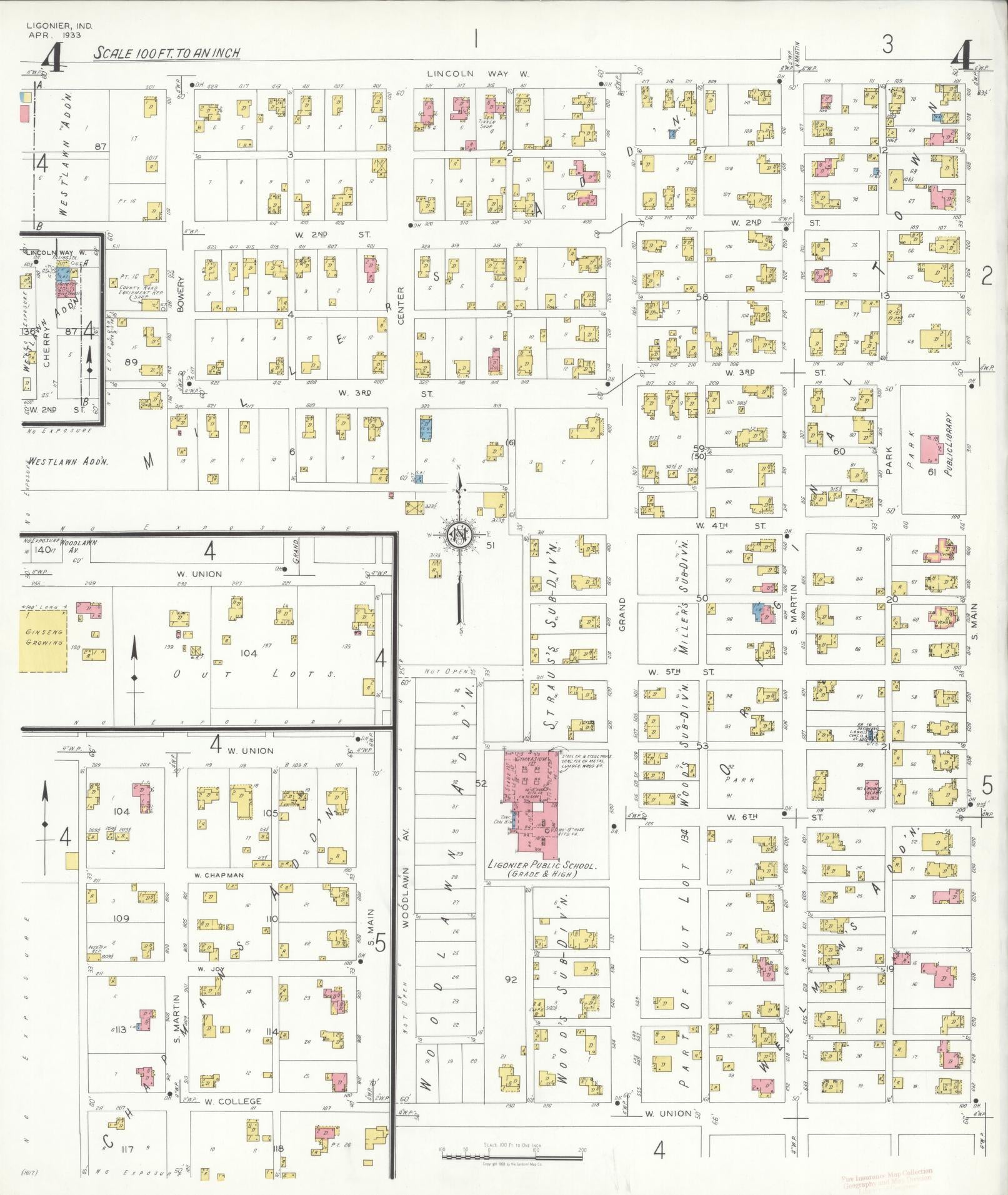 Sanborn Fire Insurance Map from Ligonier, Noble County, Indiana (1933), Sheet #0004 - Complete Map Set gallery image, historic Sanborn map, vintage wall art, Indiana Indiana