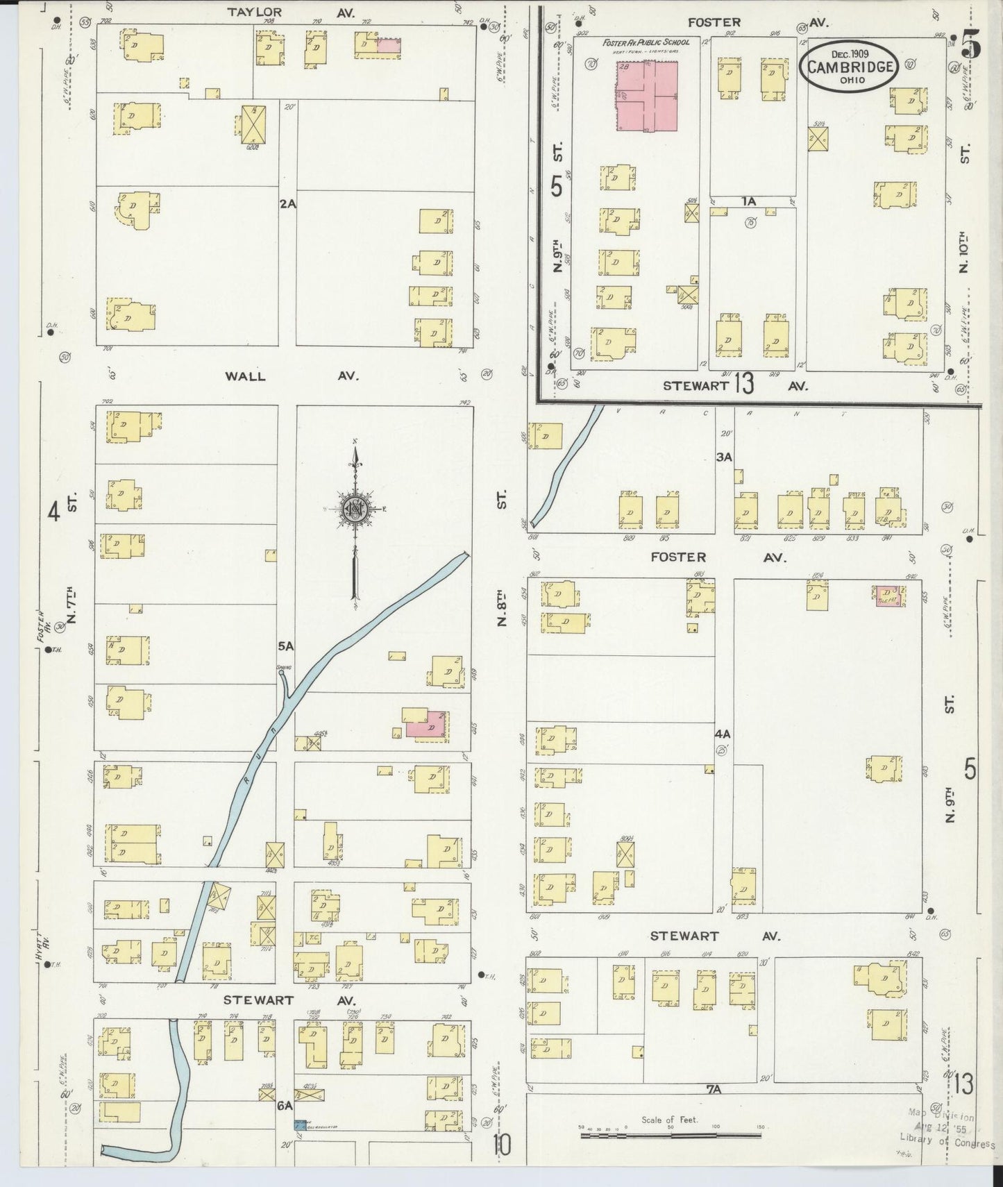 Sanborn Fire Insurance Map from Cambridge, Guernsey County, Ohio (1909), Sheet #0005 - Historic Sanborn Fire Insurance Map Print, vintage old map wall art, antique decor, genealogy gift, Ohio Ohio map
