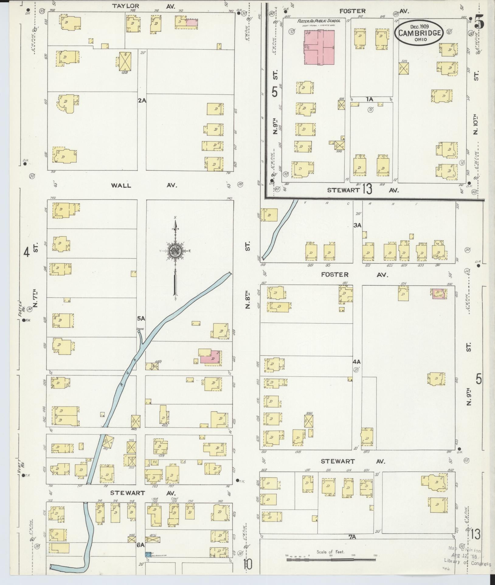 Sanborn Fire Insurance Map from Cambridge, Guernsey County, Ohio (1909), Sheet #0005 - Historic Sanborn Fire Insurance Map Print, vintage old map wall art, antique decor, genealogy gift, Ohio Ohio map