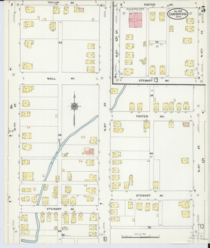 Sanborn Fire Insurance Map from Cambridge, Guernsey County, Ohio (1909), Sheet #0005 - Historic Sanborn Fire Insurance Map Print, vintage old map wall art, antique decor, genealogy gift, Ohio Ohio map