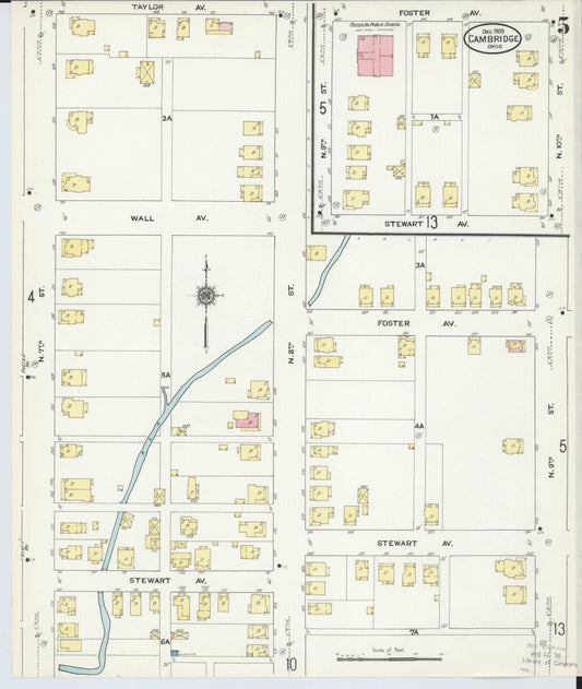 Sanborn Fire Insurance Map from Cambridge, Guernsey County, Ohio (1909), Sheet #0005 - Historic Sanborn Fire Insurance Map Print, vintage old map wall art, antique decor, genealogy gift, Ohio Ohio map