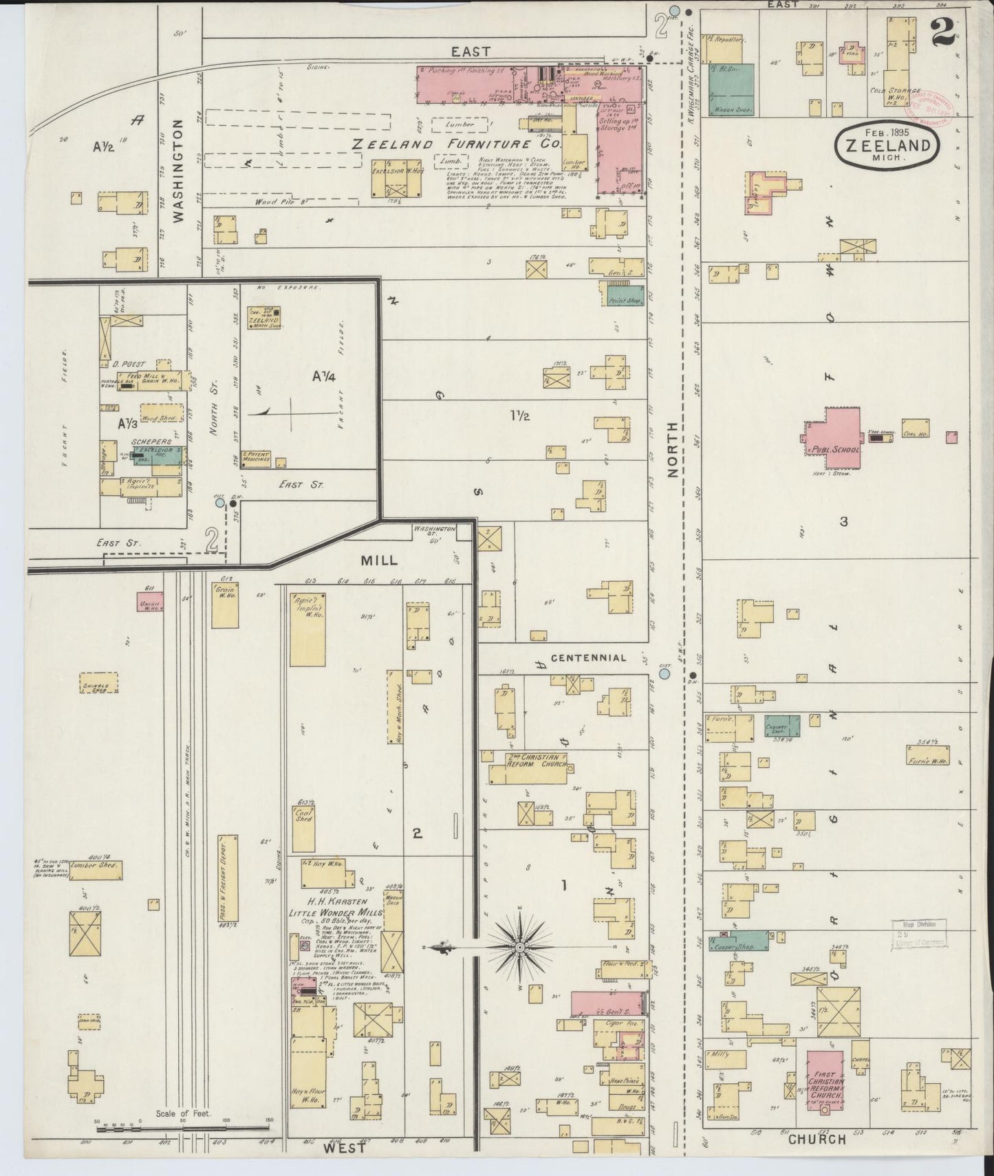 Sanborn Fire Insurance Map from Zeeland, Ottawa County, Michigan (1895), Sheet #0002 - Complete Map Set gallery image, historic Sanborn map, vintage wall art, Michigan Michigan