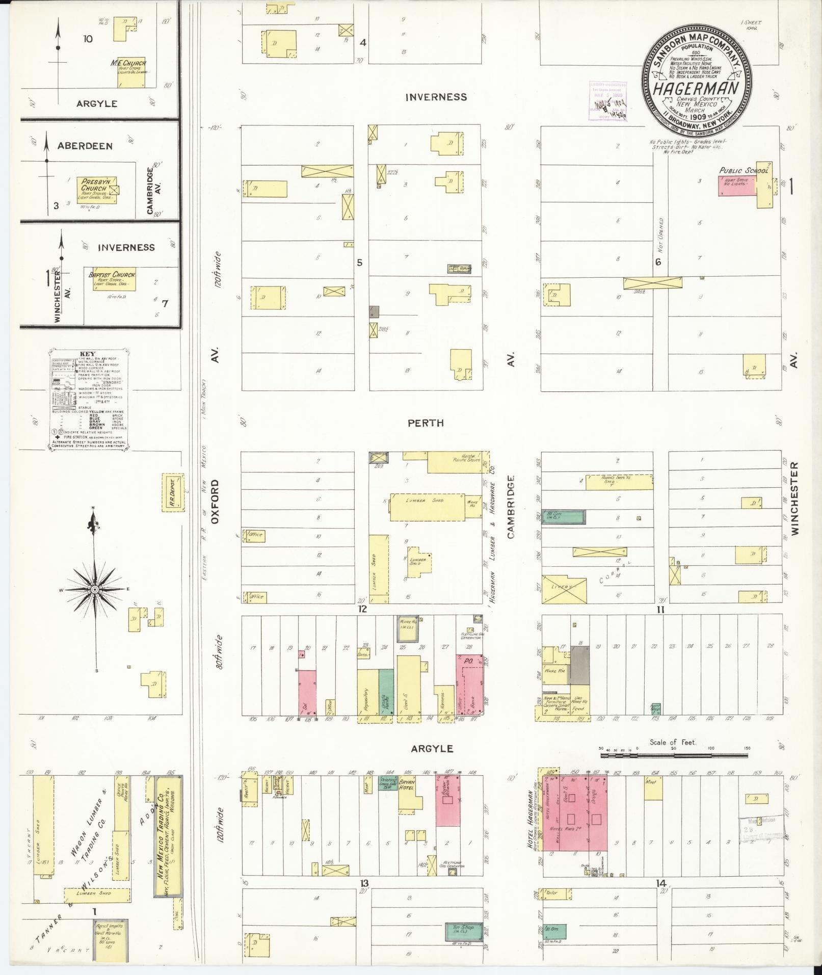 Sanborn Fire Insurance Map from Hagerman, Chaves County, New Mexico (1909), Sheet #0001 - Historic Sanborn Fire Insurance Map Print, vintage old map wall art, antique decor, genealogy gift, New Mexico New Mexico map
