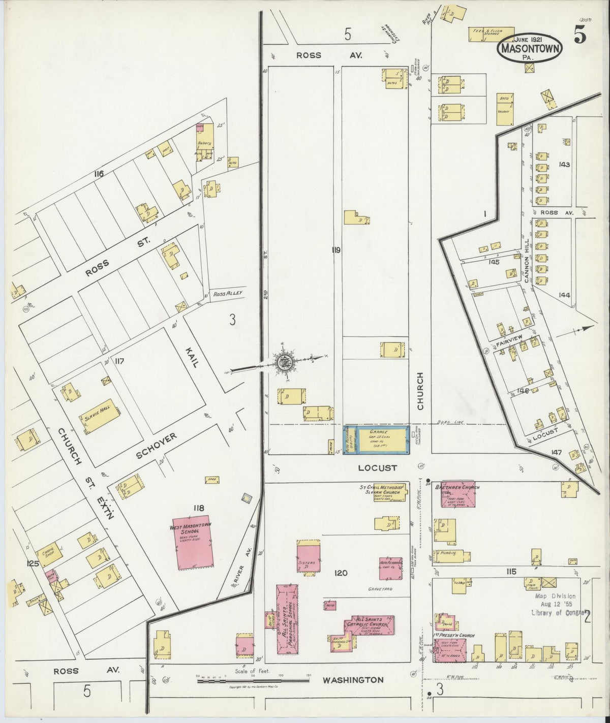 Sanborn Fire Insurance Map from Masontown, Fayette County, Pennsylvania (1921), Sheet #0005 - Historic Sanborn Fire Insurance Map Print, vintage old map wall art, antique decor, genealogy gift, Pennsylvania Pennsylvania map