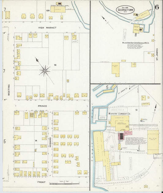 Sanborn Fire Insurance Map from Georgetown, Georgetown County, South Carolina (1908), Sheet #0006 - Historic Sanborn Fire Insurance Map Print, vintage old map wall art, antique decor, genealogy gift, South Carolina South Carolina map