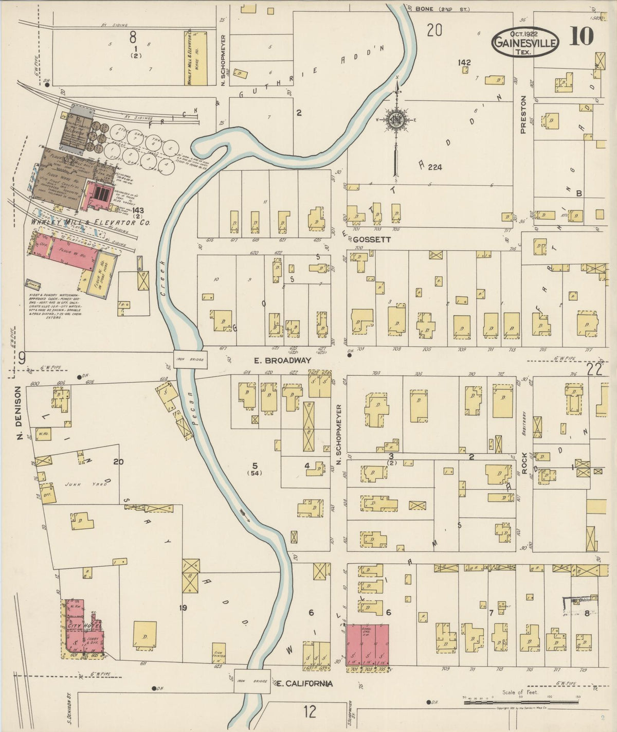 Sanborn Fire Insurance Map from Gainesville, Cooke County, Texas (1922), Sheet #0010 - Complete Map Set gallery image, historic Sanborn map, vintage wall art, Texas Texas