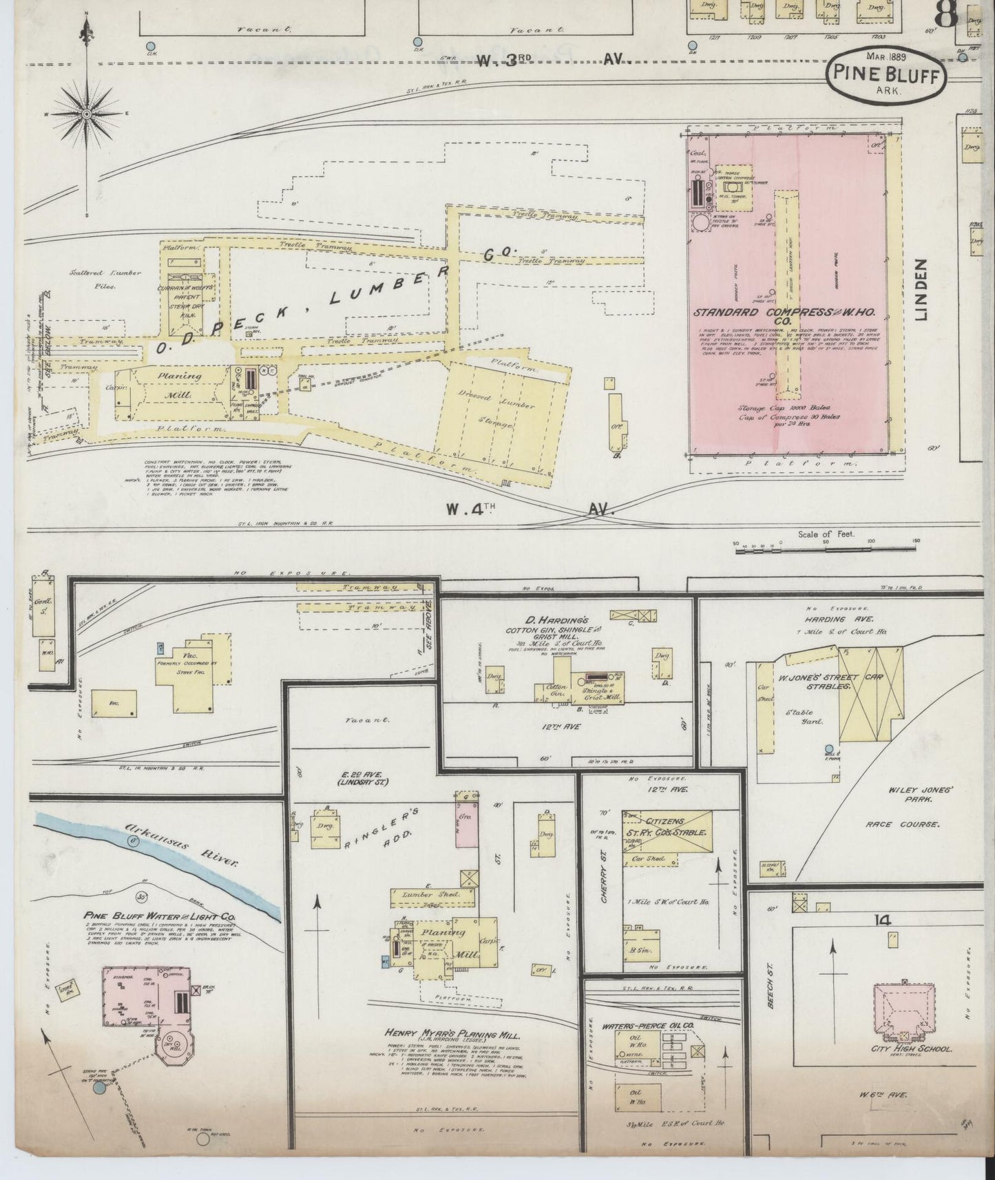 Sanborn Fire Insurance Map from Pine Bluff, Jefferson County, Arkansas (1889), Sheet #0008 - Historic Sanborn Fire Insurance Map Print, vintage old map wall art, antique decor, genealogy gift, Arkansas Arkansas map