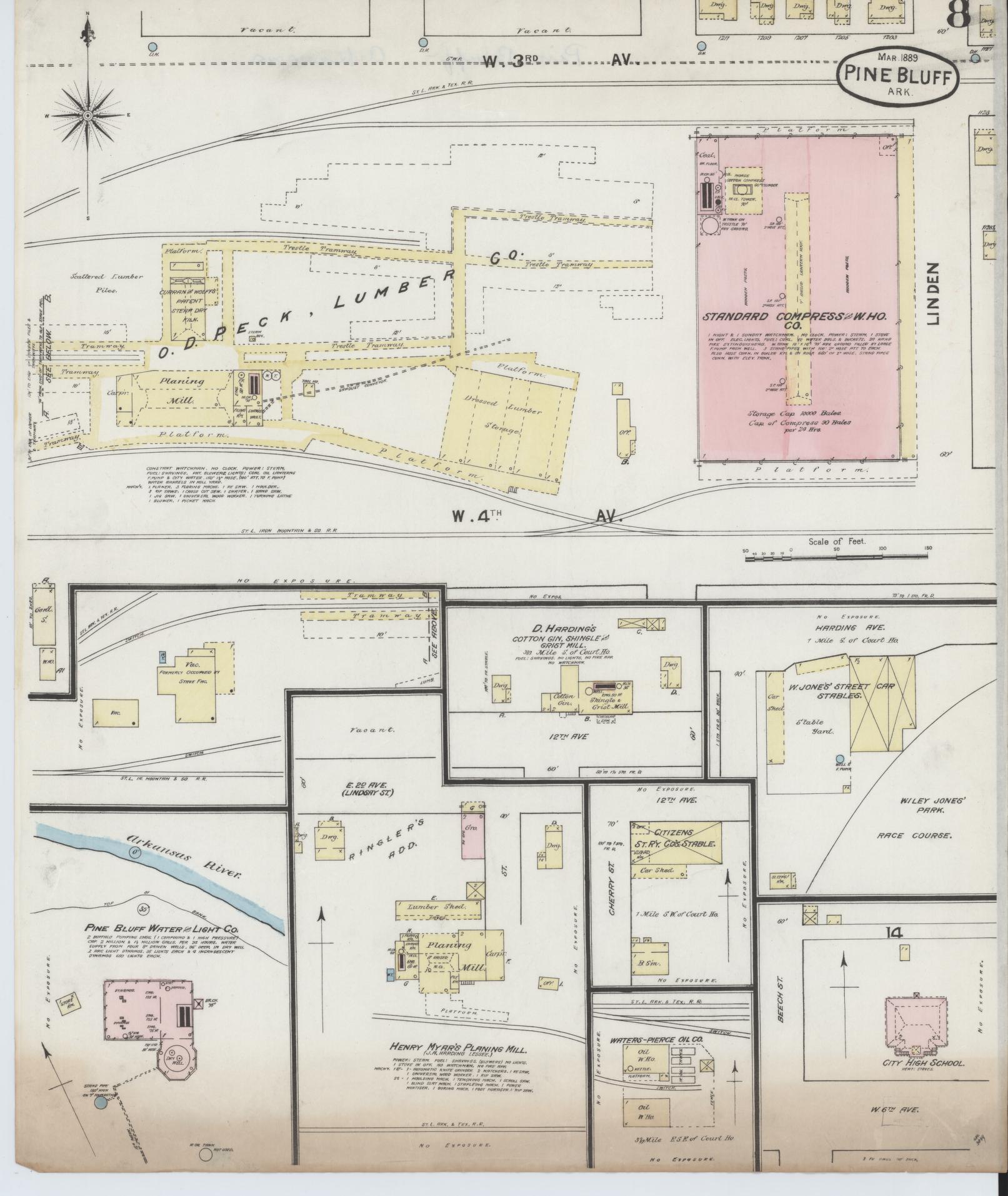 Sanborn Fire Insurance Map from Pine Bluff, Jefferson County, Arkansas (1889), Sheet #0008 - Historic Sanborn Fire Insurance Map Print, vintage old map wall art, antique decor, genealogy gift, Arkansas Arkansas map