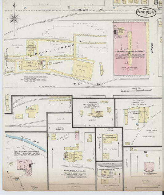 Sanborn Fire Insurance Map from Pine Bluff, Jefferson County, Arkansas (1889), Sheet #0008 - Historic Sanborn Fire Insurance Map Print, vintage old map wall art, antique decor, genealogy gift, Arkansas Arkansas map