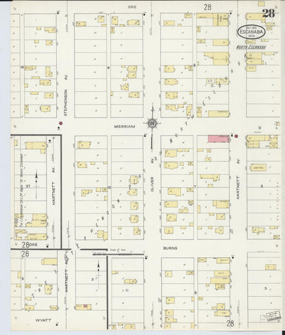 Sanborn Fire Insurance Map from Escanaba, Delta County, Michigan (1913), Sheet #0028 - Historic Sanborn Fire Insurance Map Print, vintage old map wall art, antique decor, genealogy gift, Michigan Michigan map