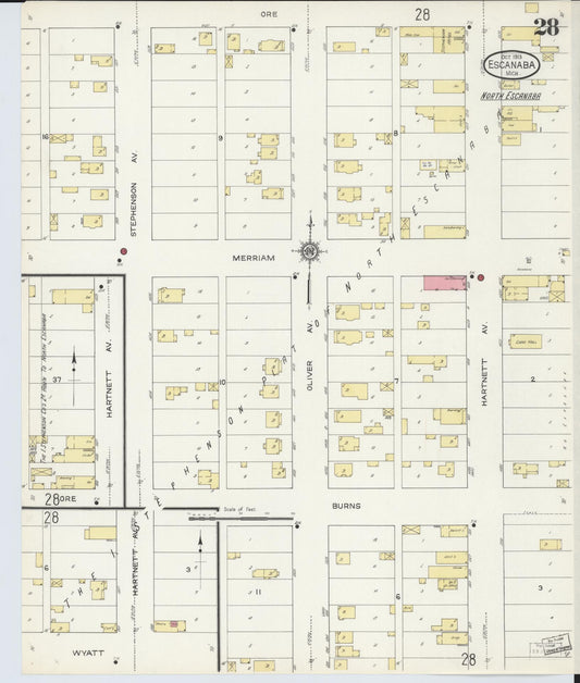 Sanborn Fire Insurance Map from Escanaba, Delta County, Michigan (1913), Sheet #0028 - Historic Sanborn Fire Insurance Map Print, vintage old map wall art, antique decor, genealogy gift, Michigan Michigan map