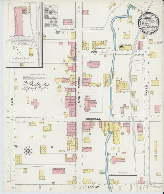 Sanborn Fire Insurance Map from Jonesboro, Washington County, Tennessee (1892), Sheet #0001 - Historic Sanborn Fire Insurance Map Print, vintage old map wall art, antique decor, genealogy gift, Tennessee Tennessee map