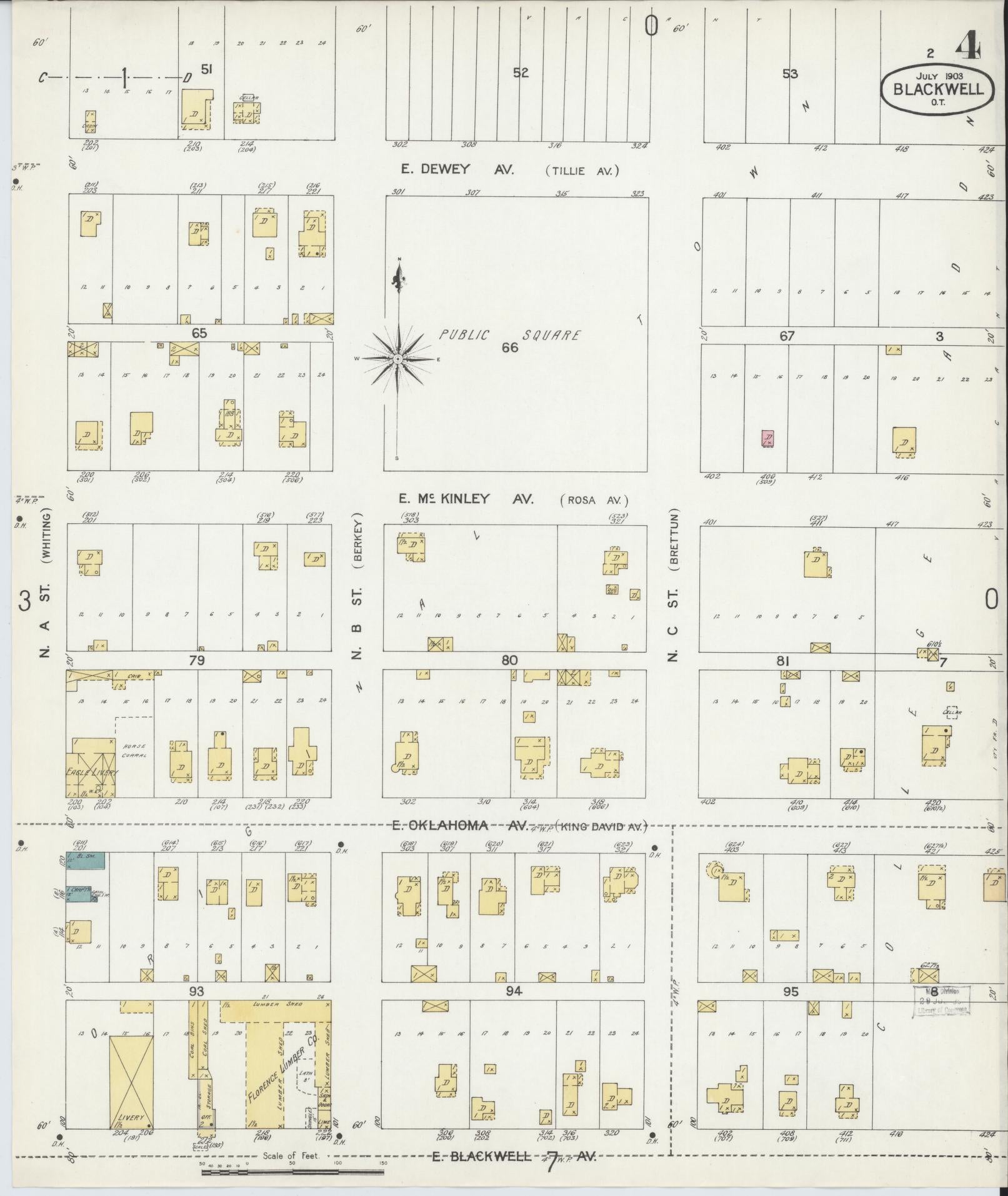 Sanborn Fire Insurance Map from Blackwell, Kay County, Oklahoma (1903), Sheet #0004 - Complete Map Set gallery image, historic Sanborn map, vintage wall art, Oklahoma Oklahoma