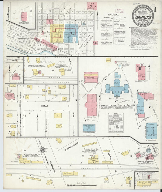 Sanborn Fire Insurance Map from Vermillion, Clay County, South Dakota (1912), Sheet #0001 - Historic Sanborn Fire Insurance Map Print, vintage old map wall art, antique decor, genealogy gift, South Dakota South Dakota map