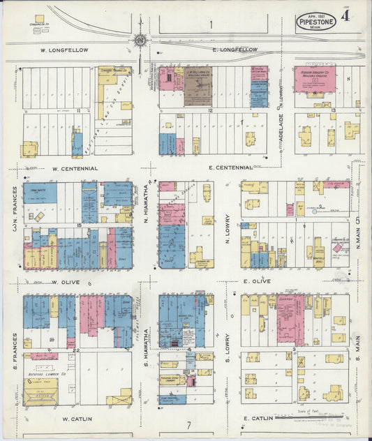 Sanborn Fire Insurance Map from Pipestone, Pipestone County, Minnesota (1921), Sheet #0004 - Historic Sanborn Fire Insurance Map Print, vintage old map wall art, antique decor, genealogy gift, Minnesota Minnesota map