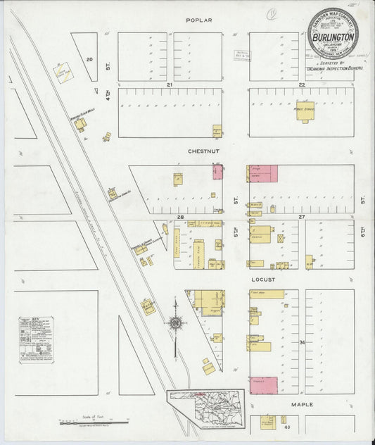 Sanborn Fire Insurance Map from Burlington, Alfalfa County, Oklahoma (1919), Sheet #0001 - Historic Sanborn Fire Insurance Map Print, vintage old map wall art, antique decor, genealogy gift, Oklahoma Oklahoma map