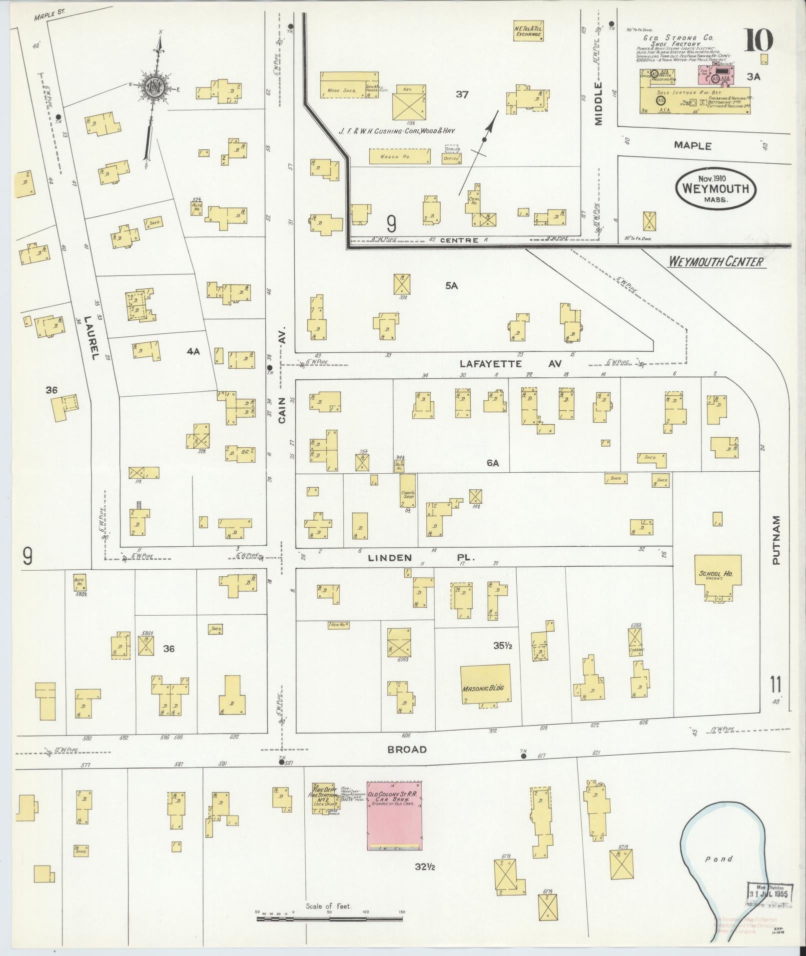 Sanborn Fire Insurance Map from Weymouth, Norfolk County, Massachusetts (1910), Sheet #0010 - Complete Map Set gallery image, historic Sanborn map, vintage wall art, Massachusetts Massachusetts