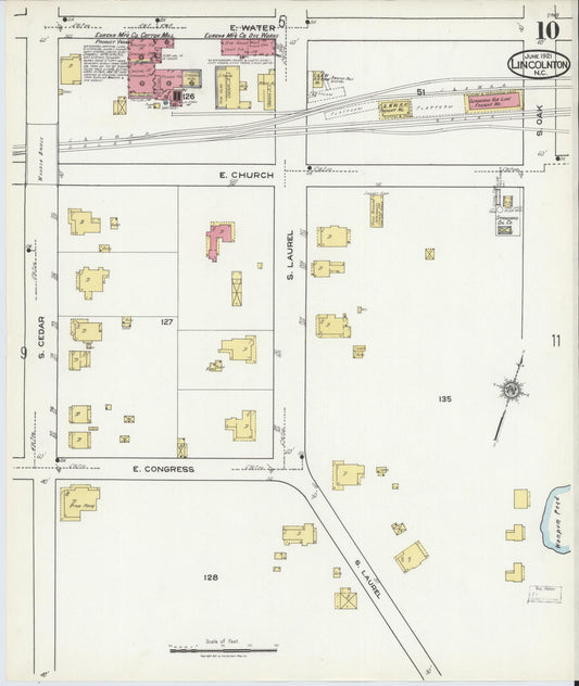 Sanborn Fire Insurance Map from Lincolnton, Lincoln County, North Carolina (1921), Sheet #0010 - Historic Sanborn Fire Insurance Map Print, vintage old map wall art, antique decor, genealogy gift, North Carolina North Carolina map